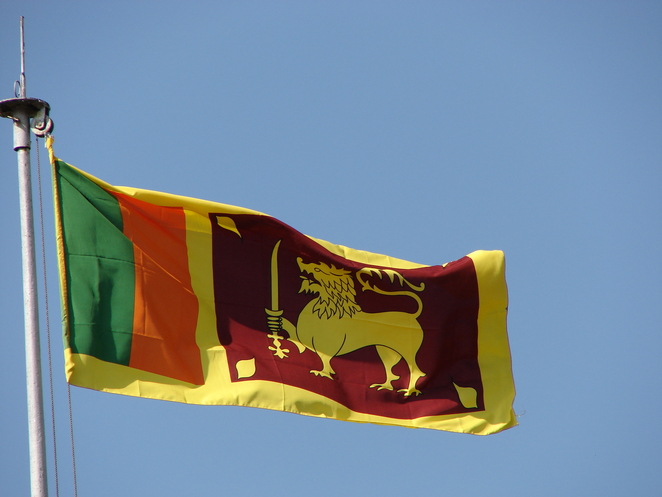 Quốc kỳ Sri Lanka còn được gọi là Cờ Sư tử với hình con sư tử vàng nắm chặt thanh kiếm chiến đấu biểu trưng cho lòng dũng cảm. Bốn lá bồ đề ở bốn góc tượng trưng cho tín ngưỡng Phật giáo. Các màu cà phê, cam và lục đại diện cho dân tộc Sinhalese và các dân tộc khác.